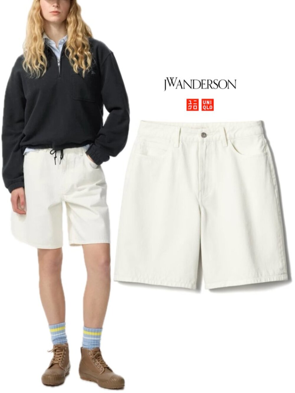 (NWOT) JW ANDERSON x UNIQLO Cotton Knee-Length Denim Half Shorts (Off White)